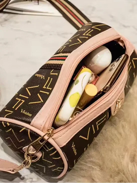 Monogram Barrel Crossbody Bag Letter Print Bee Gold Hardware 4 colors-NIP - Picture 15 of 16